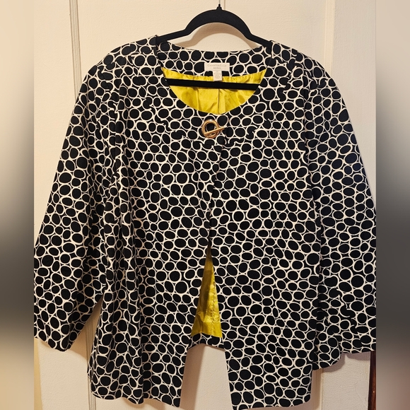 Charter Club Tops - Charter Club Black and White Circle Pattern Jacket with Yellow Lining